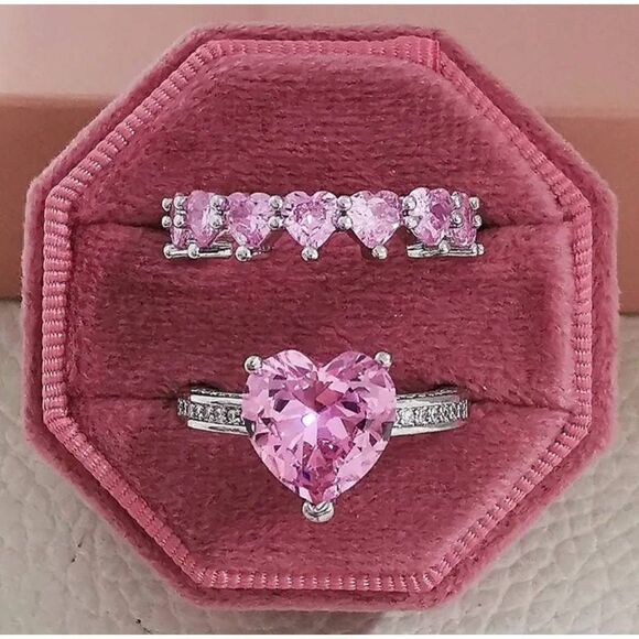 COPY - Heart Zircon Double Band Ring For Anniversary Gift Jewelry - Picture 2 of 5